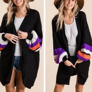 Black & Stripes Balloon Sleeve Oversized Cardigan